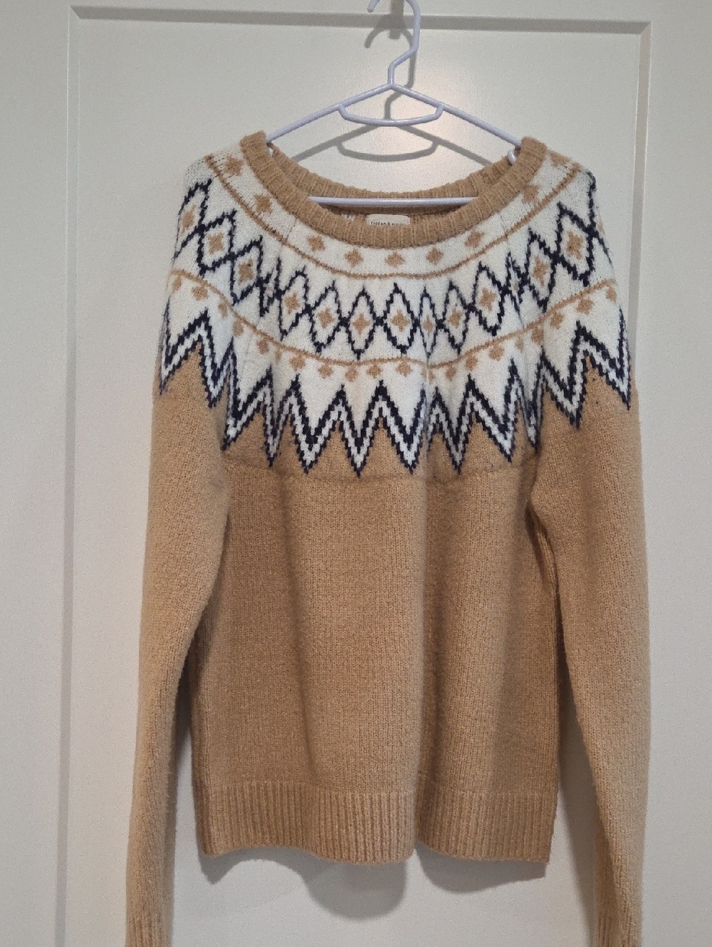 Cozy Tan Fair Isle Knit Sweater